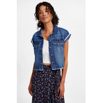 Vesta din denim cu terminatii franjurate