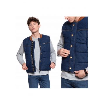 Vesta Fara Maneci -  Vesta Infasurata - Croiala Normala - Inchidere: Capse - Compozitie Material: 100% Bumbac - Numar De Buzunare: 3 - Albastru