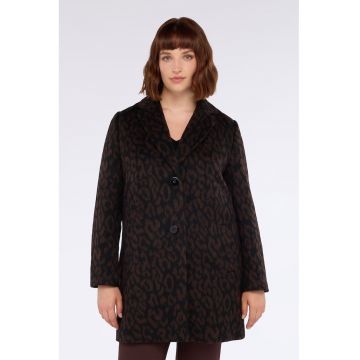 Haina din amestec de lana cu animal print - Maro inchis/Negru