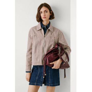 Jacheta-camasa cu model in dungi si fermoar - Rosu/Alb fildes/Negru