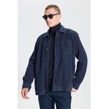 Jacheta-camasa din amestec de lana cu buzunar pe piept - Albastru inchis