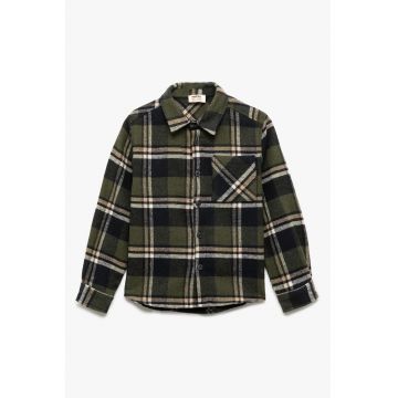 Jacheta-camasa in carouri cu buzunar pe piept