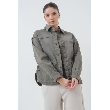 Jacheta-camasa lejers din denim cu maneci cazute