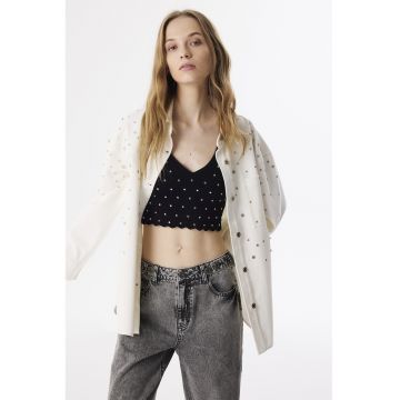 Jacheta-camasa supradimensionata cu nituri - Alb fildes