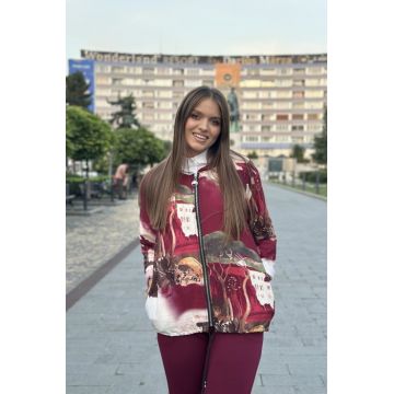 Jacheta dama scurta visinie cu fermoar si imprimeu artistic