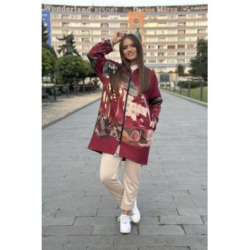 Jacheta dama visinie cu fermoar si imprimeu artistic cu accente aurii
