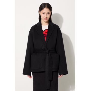 Kenzo geaca de lana Double Face Workwear Jacket culoarea negru, de tranzitie, FE62VE2559WA.99