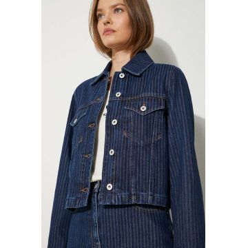 Kenzo geacă din denim Trucker Jacket Stripped femei, de tranziție, FE62DV2456F2.DD