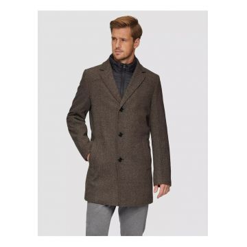 Palton din amestec de lana - cu dubla inchidere - Maro inchis