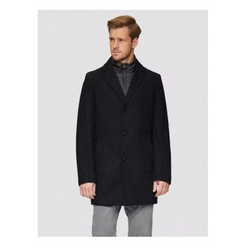 Palton din amestec de lana - cu dubla inchidere - Bleumarin inchis