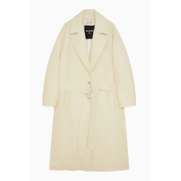 Palton lung cu cordon în talie - Crem