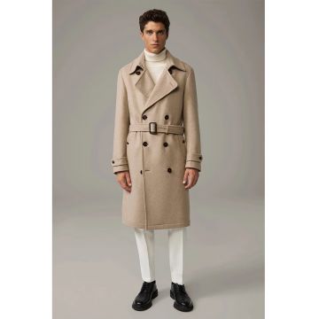 Palton lung cu închidere la două rânduri de nasturi și cordon în talie
