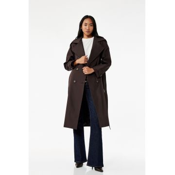 Palton lung regular-fit cu nasturi - Maro inchis