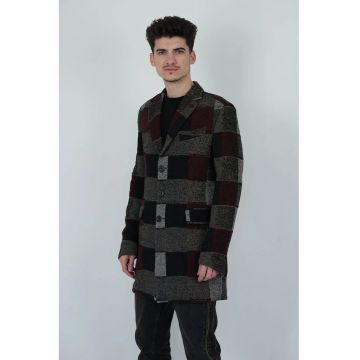 Palton regular fit cu imprimeu în dungi și buzunare frontale - Negru