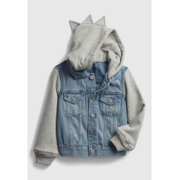 Jacheta din denim cu gluga si maneci din jerseu Jacheta din denim cu gluga si maneci din jerseu