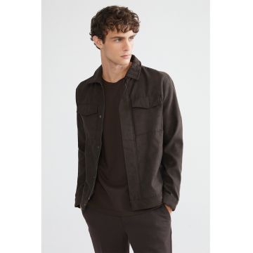 Haina scurta regular fit cu guler - Maro inchis