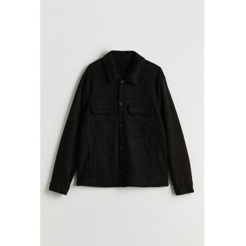 Jacheta-camasa cu model uni si buzunare pe piept - Negru stins