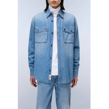 Jacheta-camasa din denim cu terminatie rotunjita