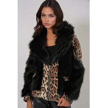 Palton dama -  Blana artificiala - Negru -