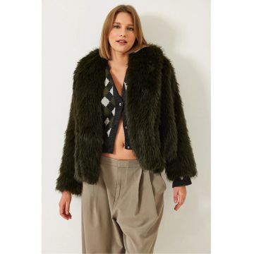 Palton dama Sahte Kurk -  Blana artificiala - Verde