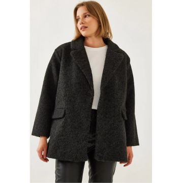 Palton dama -  Supradimensionat - Negru - Fleece