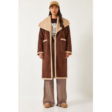 Palton lung dama -  poliester - maro scortisoara