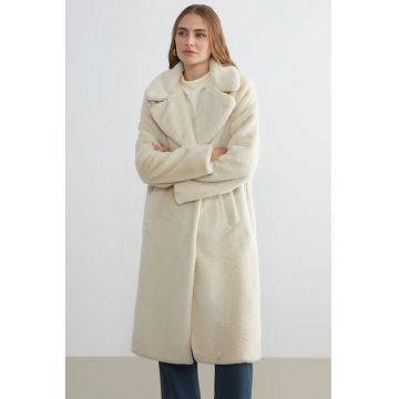 Palton lung din blana sintetica cu revere