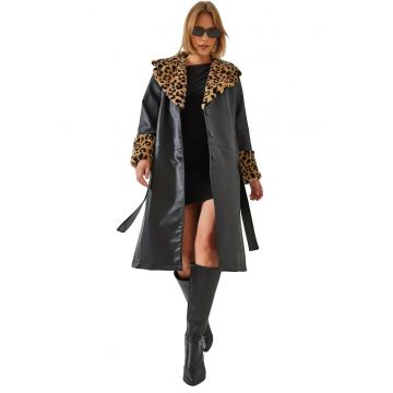 Palton pentru dama -  Piele ecologica - Negru