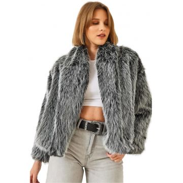 Palton Sahte Kurk - HiCCUP - Blana artificiala - Gri