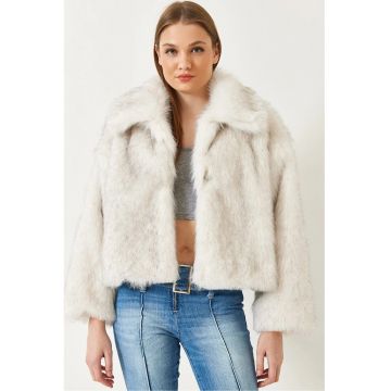 Palton scurt -  Blana artificiala - Bej