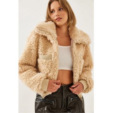 Palton scurt -  Blana artificiala - Maro