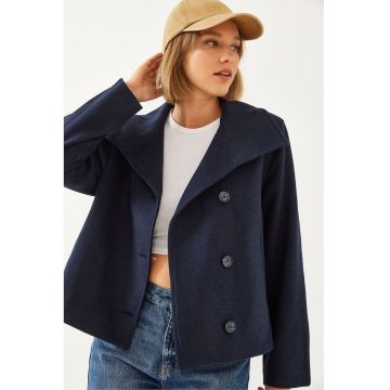 Palton scurt dama  viscoza/acril/poliester - cu nasturi - bleumarin