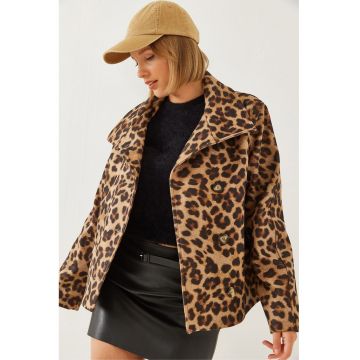 Palton scurt dama  viscoza/acril/poliester - cu nasturi - multicolor