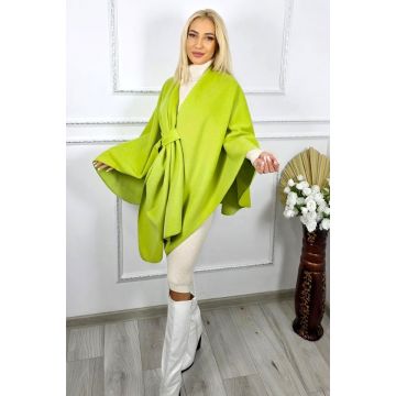 Pelerina midi BelaRina, cu striatii si prindere petrecuta, Verde lime, Marime universala Pelerina midi BelaRina, cu striatii si prindere petrecuta, Verde lime, Marime universala