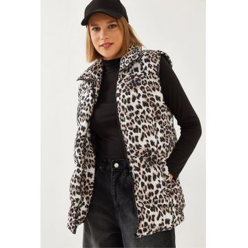 Vesta dama -  din piele ecologica - imprimeu leopard - multicolor