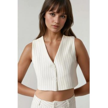 Vesta scurta cu dungi -  alb - poliester si elastan