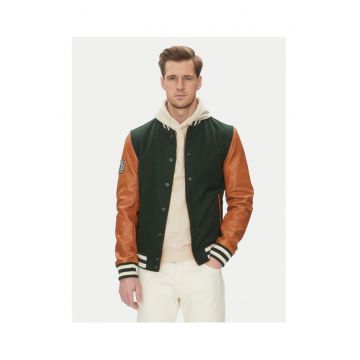 Geaca barbati -  Varsity Bomber - piele naturala - verde - maro
