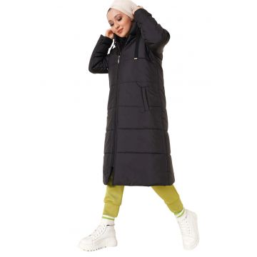 Geaca lunga dama -  Negru - Poliester -