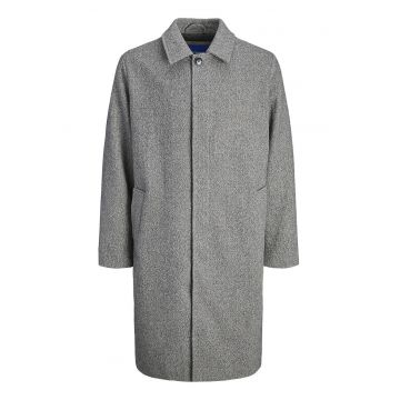 Palton din amestec de lana cu guler clasic - Gri deschis melange