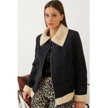 Jacheta din blana artificiala -  cu guler elegant - textil