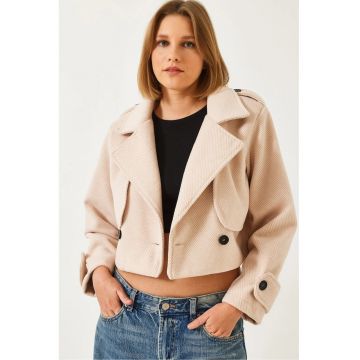 Jacheta scurta dama  inchidere cu nasturi - lana/acril/lycra - natural