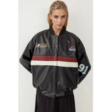 Jacheta scurta dama -  piele ecologica - multicolor
