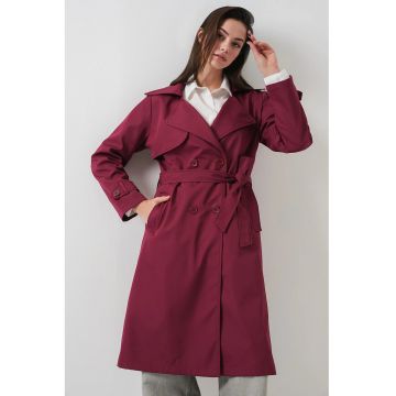 Palton dama -  captusit - cu doua randuri de nasturi - poliester - visiniu