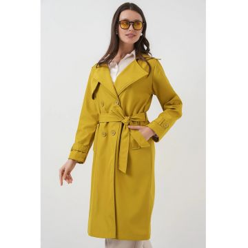 Palton dama HiCCUP - poliester - captusit - cu 2 randuri de nasturi - galben