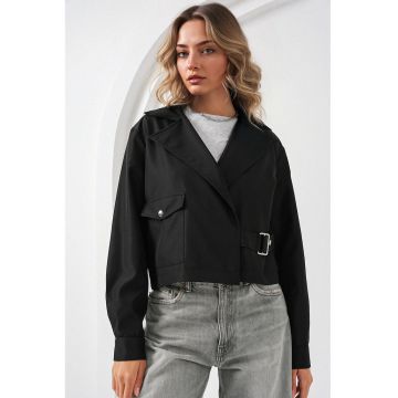 Palton dama -  scurt - poliester - negru