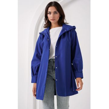 Palton dama -  trench cu gluga - croiala lejera - albastru royal - textil - Albastru de cobalt -