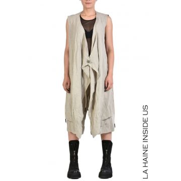 Vesta asimetrica din in - cordon detasabil - prindere nasture - Bej