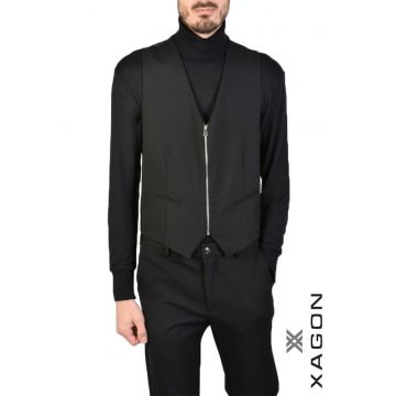 Vestă cu două buzunare în față și închidere cu fermoar - Negru