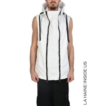 Vesta cu inchidere fermoar dublu - cu glisor si ghiozdan pe spate detasabil - Alb