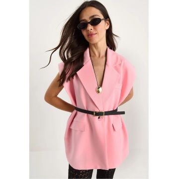 Vesta dama -  supradimensionata - captusita - poliester/bumbac - roz